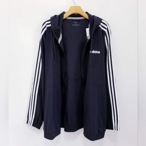 Adidas Essentials 3-Stripe White Woven Windbreaker Track Jacket Black Mens Sz XL